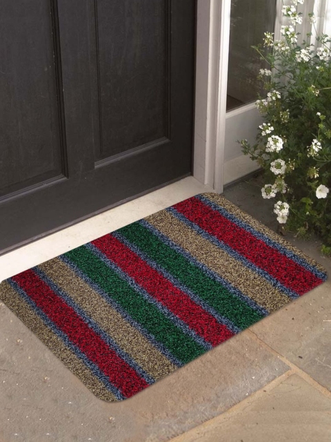

Athom Trendz Set of 3 Striped Anti-Skid Doormat, Red