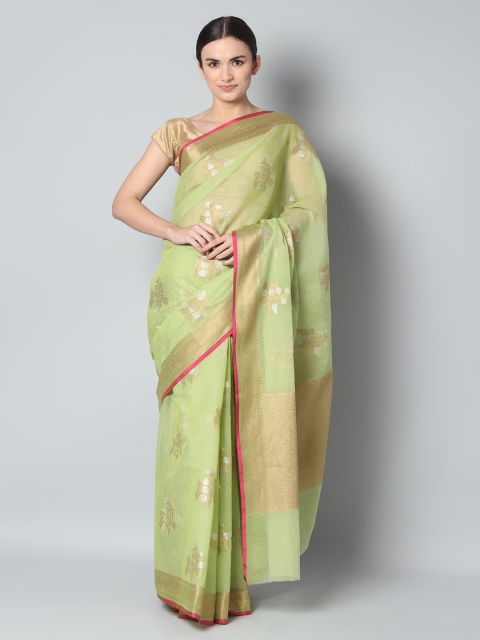 

EthnicRoom Green & Silver-Toned Handloom Woven Design Banarasi Saree
