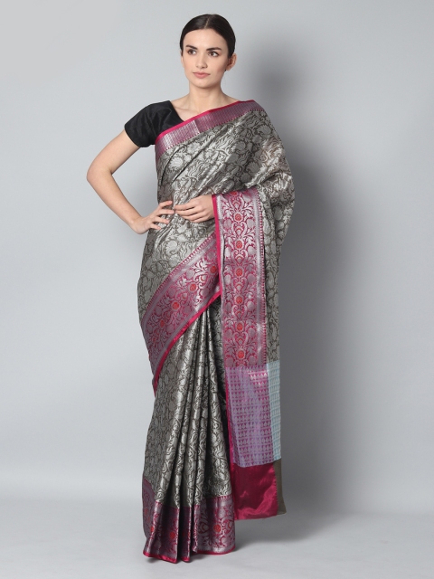 

EthnicRoom Brown & Silver-Toned Handloom Woven Design Banarasi Saree