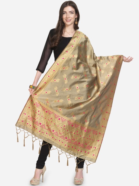 

Satrani Beige & Pink Zari Woven Design Banarasi Dupatta