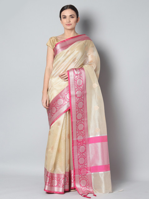 

EthnicRoom Yellow & Pink Handloom Woven Design Banarasi Saree
