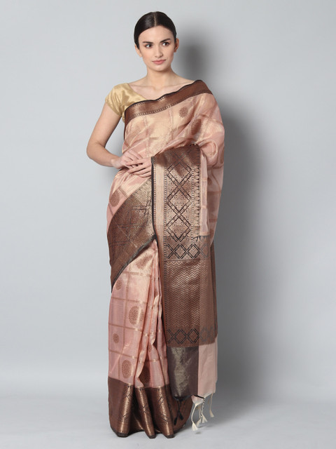 

EthnicRoom Pink & Black Handloom Woven Design Banarasi Saree