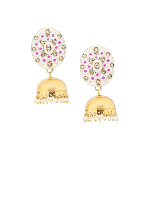 

SALWAR STUDIO Gold-Plated & Cream-Coloured Meenakari Dome Shaped Jhumkas