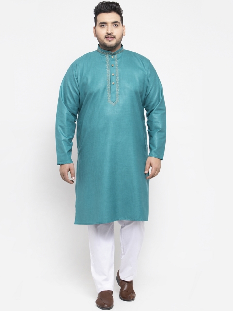 

plusS Men Green Solid Kurta with Pyjamas