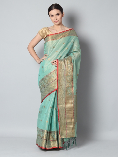 

EthnicRoom Blue & Gold-Toned Handloom Woven Design Banarasi Saree
