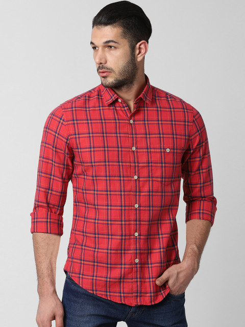 

Peter England Casuals Men Orange & Blue Slim Fit Checked Casual Shirt