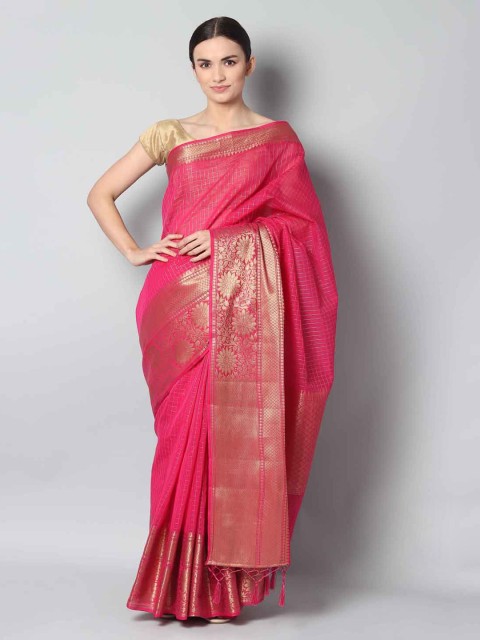 

EthnicRoom Pink & Gold-Toned Handloom Woven Design Banarasi Saree