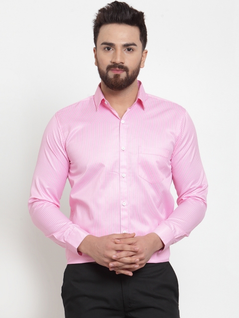 

JAINISH Men Pink & White Regular Fit Striped Formal Shirt