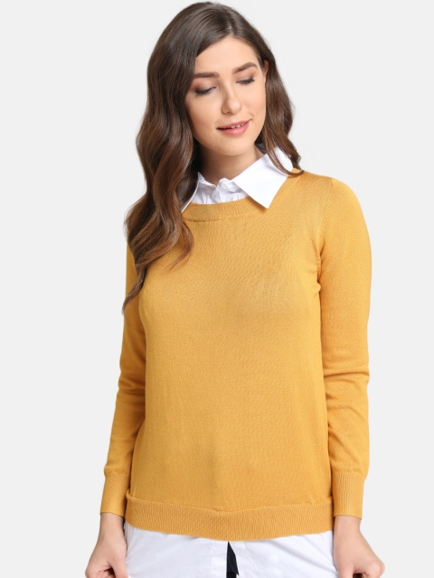 

Kazo Women Mustard Yellow Solid Shirt Style Pullover