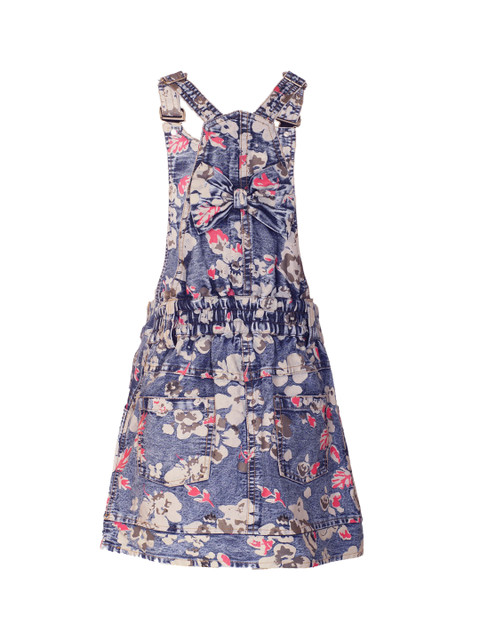 

naughty ninos Girls Blue & Beige Printed Denim Pinafore Dress