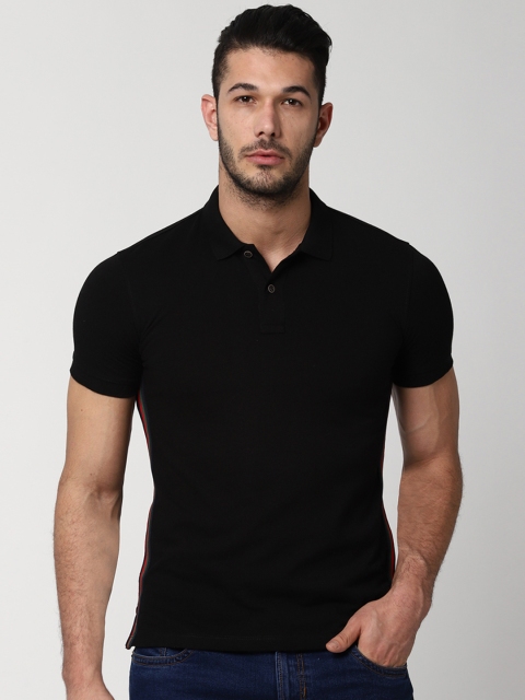 

Peter England Casuals Men Black Solid Polo Collar T-shirt