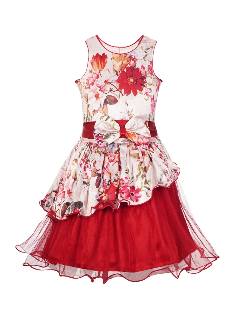 

naughty ninos Girls Cream-Coloured Floral Printed A-Line Dress