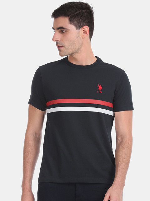 

U.S. Polo Assn. Men Blue Striped Round Neck Pure Cotton T-shirt