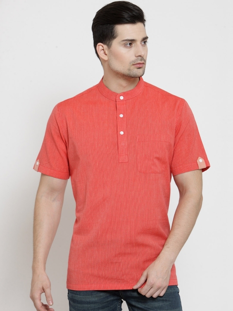 

NEUDIS Men Red Striped Straight Kurta