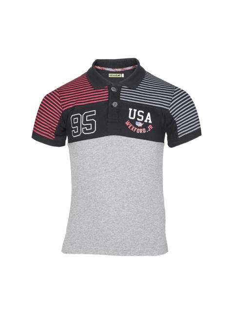 

HELLCAT Boys Grey Colourblocked Polo Collar T-shirt