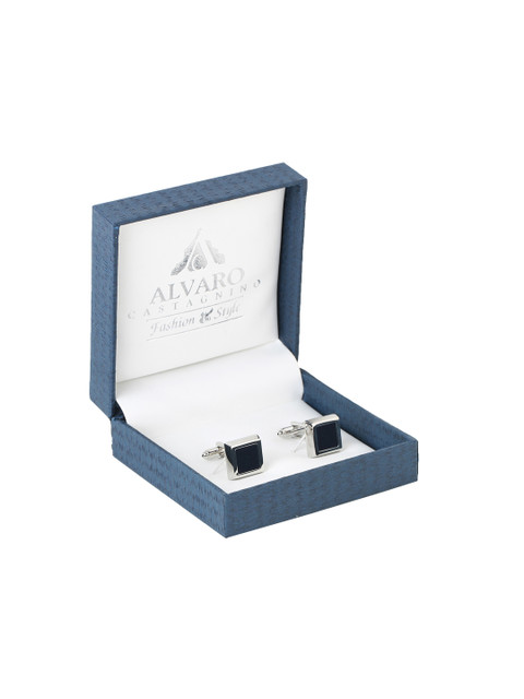 

Alvaro Castagnino Black & Silver-Toned Square Stone Studded Cufflinks