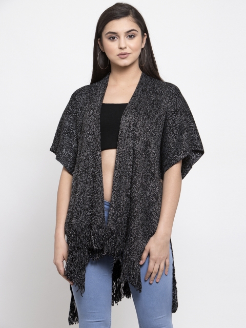 

Global Republic Women Charcoal Grey Solid Shimmer Longline Open Front Shrug