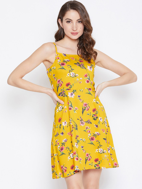

Berrylush Women Yellow Floral Print Fit and Flare Dress