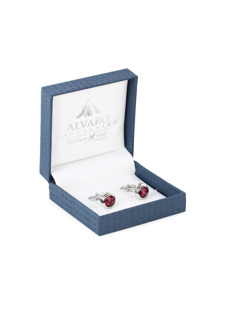 

Alvaro Castagnino Red & Silver-Toned Round Stone Studded Cufflinks