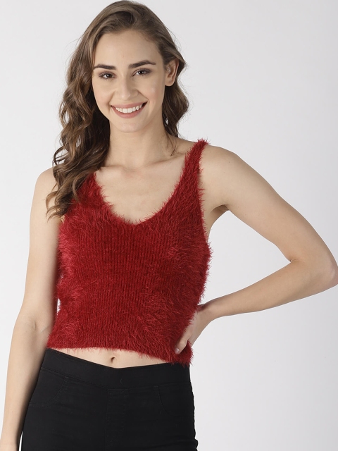 

Blue Saint Women Maroon Solid Crop Top