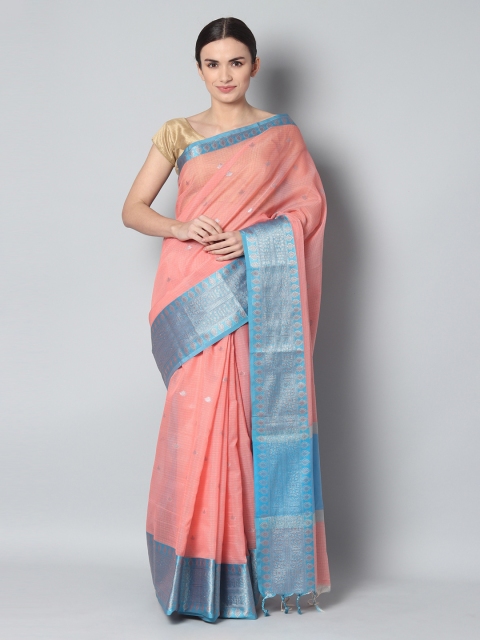 

EthnicRoom Peach-Coloured & Blue Handloom Woven Design Banarasi Saree