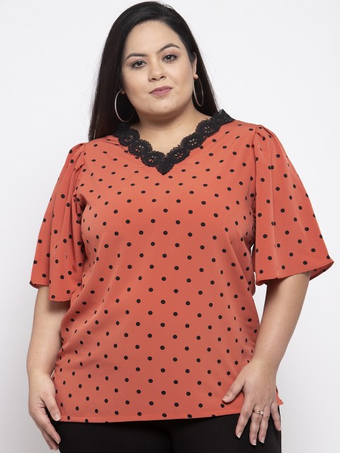 

plusS Women Orange Printed Top
