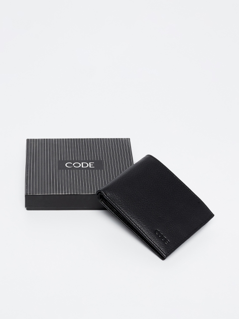 

CODE by Lifestyle Men Black Solid Leather Two Fold Wallet