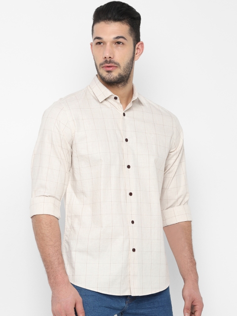 

Allen Solly Men Cream-Coloured Slim Fit Checked Casual Shirt
