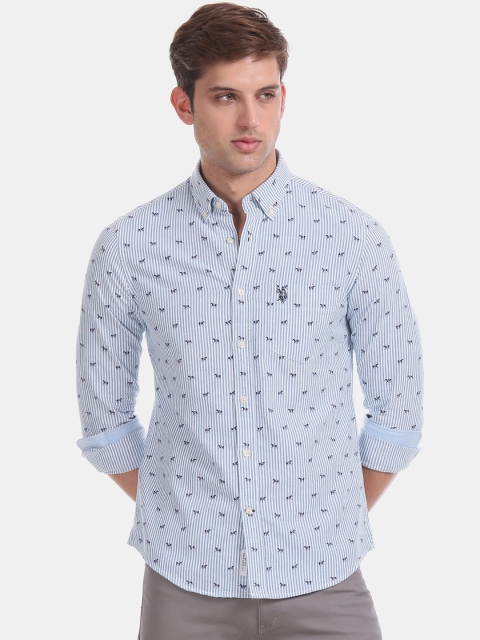 

U.S. Polo Assn. Men Blue & White Regular Fit Printed Casual Shirt