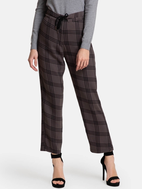 

Kazo Women Taupe Straight Fit Checked Regular Trousers