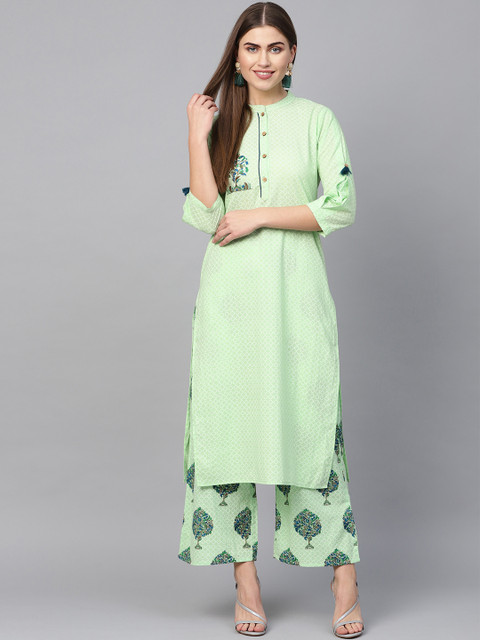

Yuris Women Green Printed Kurta with Palazzos