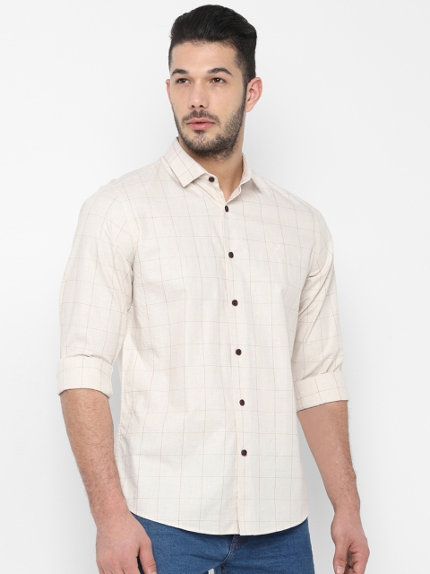 

Allen Solly Men Cream-Coloured Slim Fit Checked Casual Shirt