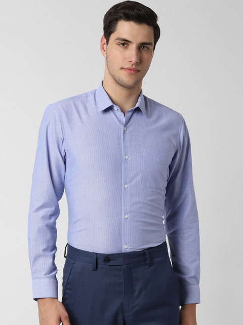 

Peter England Men Blue Regular Fit Self Design Formal Shirt