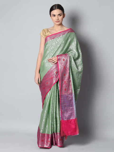 

EthnicRoom Green & Silver-Toned Handloom Woven Design Banarasi Saree