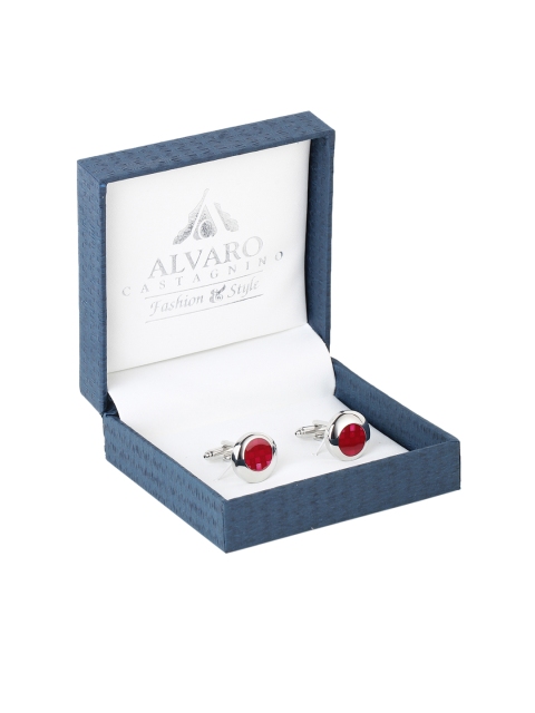 

Alvaro Castagnino Red & Silver-Toned Round Stone Studded Cufflinks