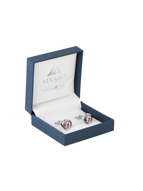 

Alvaro Castagnino Pink & Silver-Toned Round Stone Studded Cufflinks