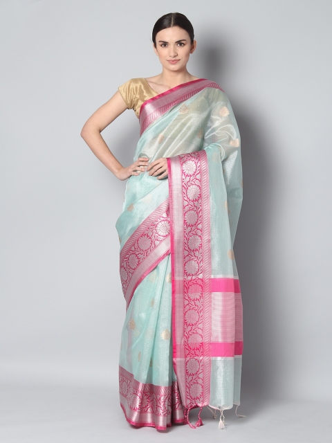 

EthnicRoom Blue & Pink Silk Cotton Woven Design Banarasi Saree