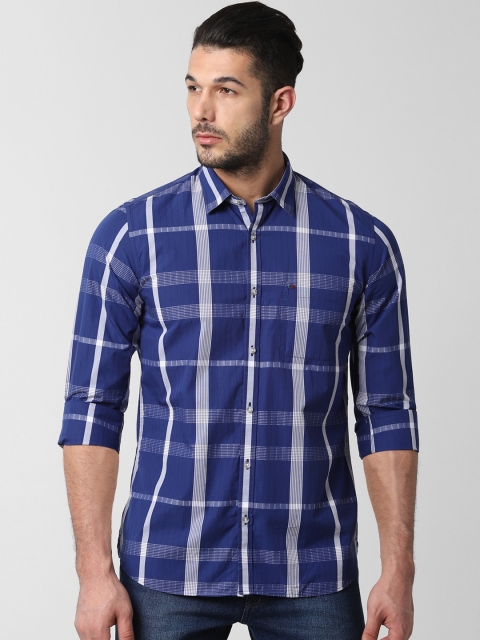 

Peter England Casuals Men Blue & White Slim Fit Checked Casual Shirt