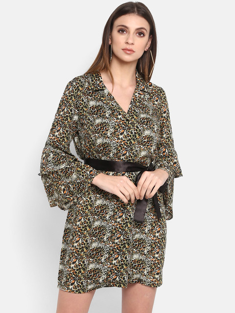 

FOSH Women Green Printed Shirt Dress