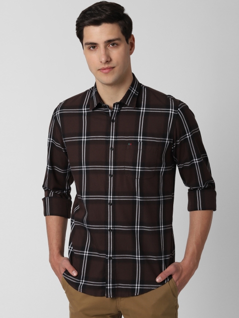 

Peter England Casuals Men Brown & White Slim Fit Checked Casual Shirt