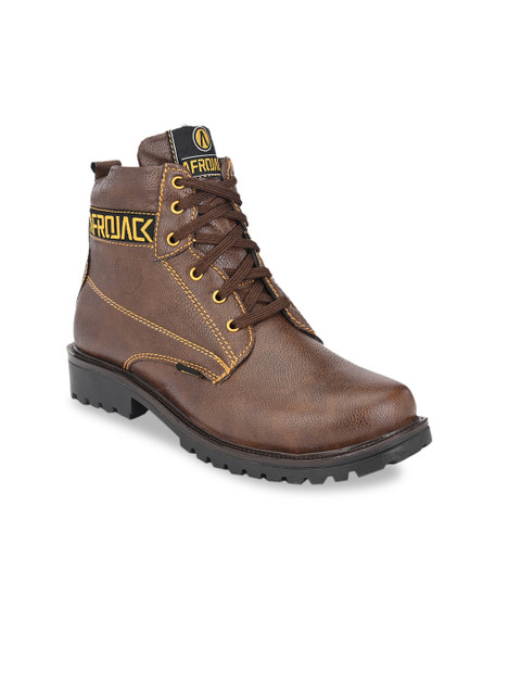 

AfroJack Men Brown Solid Synthetic Leather Mid-Top Flat Boots