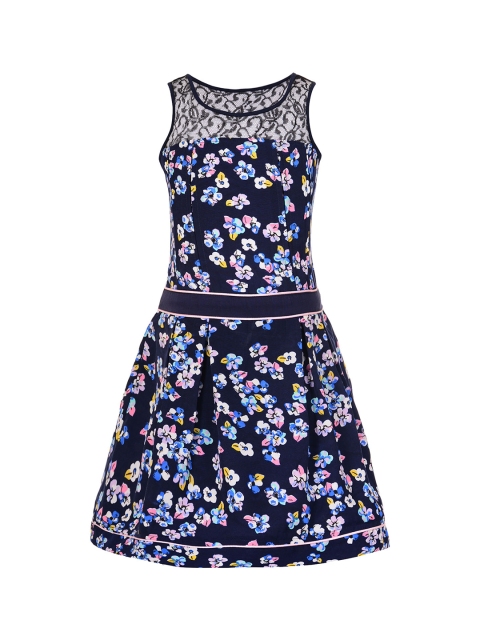 

naughty ninos Girls Blue & Pink Printed Fit and Flare Dress