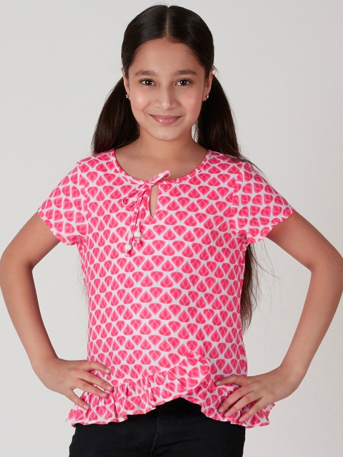 

CACA CINA Girls Pink Printed A-Line Pure Cotton Top