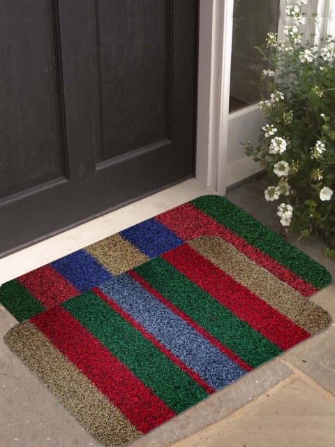 

Athom Trendz Set of 2 Red & Blue Striped Anti-Skid Doormats