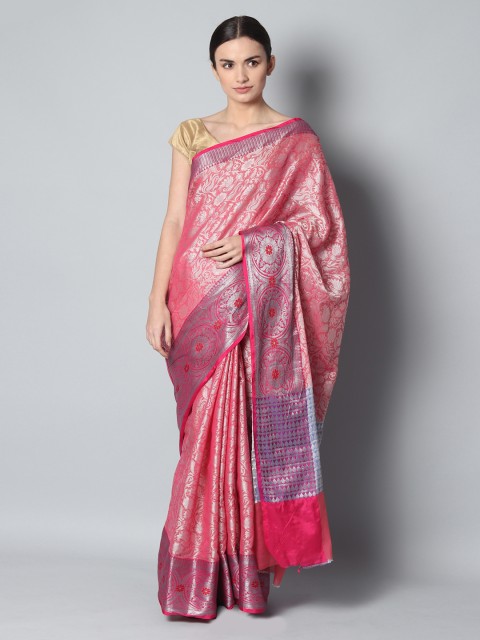 

EthnicRoom Orange & Silver-Toned Handloom Woven Design Banarasi Saree