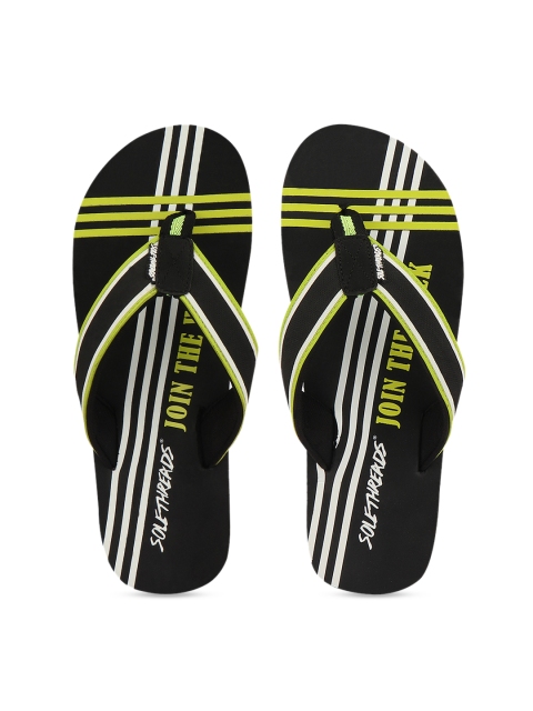

Solethreads Men Black & Lime Green Printed Thong Flip-Flops