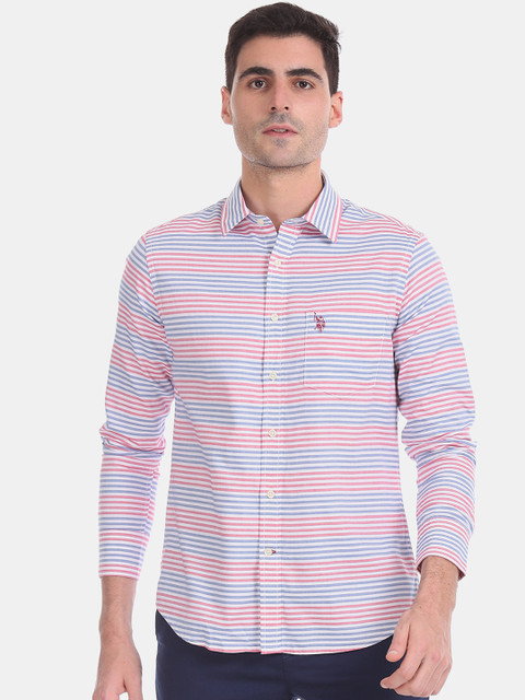 

U.S. Polo Assn. Men Blue & Pink Regular Fit Striped Casual Shirt