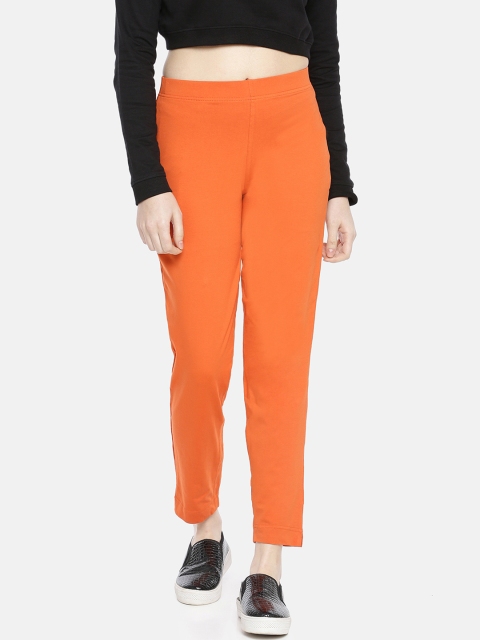 

Dollar Missy Women Orange Smart Straight Fit Solid Cigarette Trousers