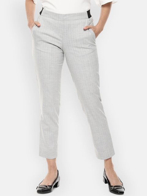 

Van Heusen Woman Women Grey Regular Fit Checked Peg Trousers