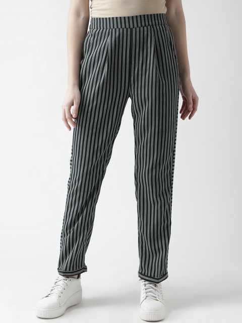 

KASSUALLY Women Black & White Original Regular Fit Striped Regular Trousers